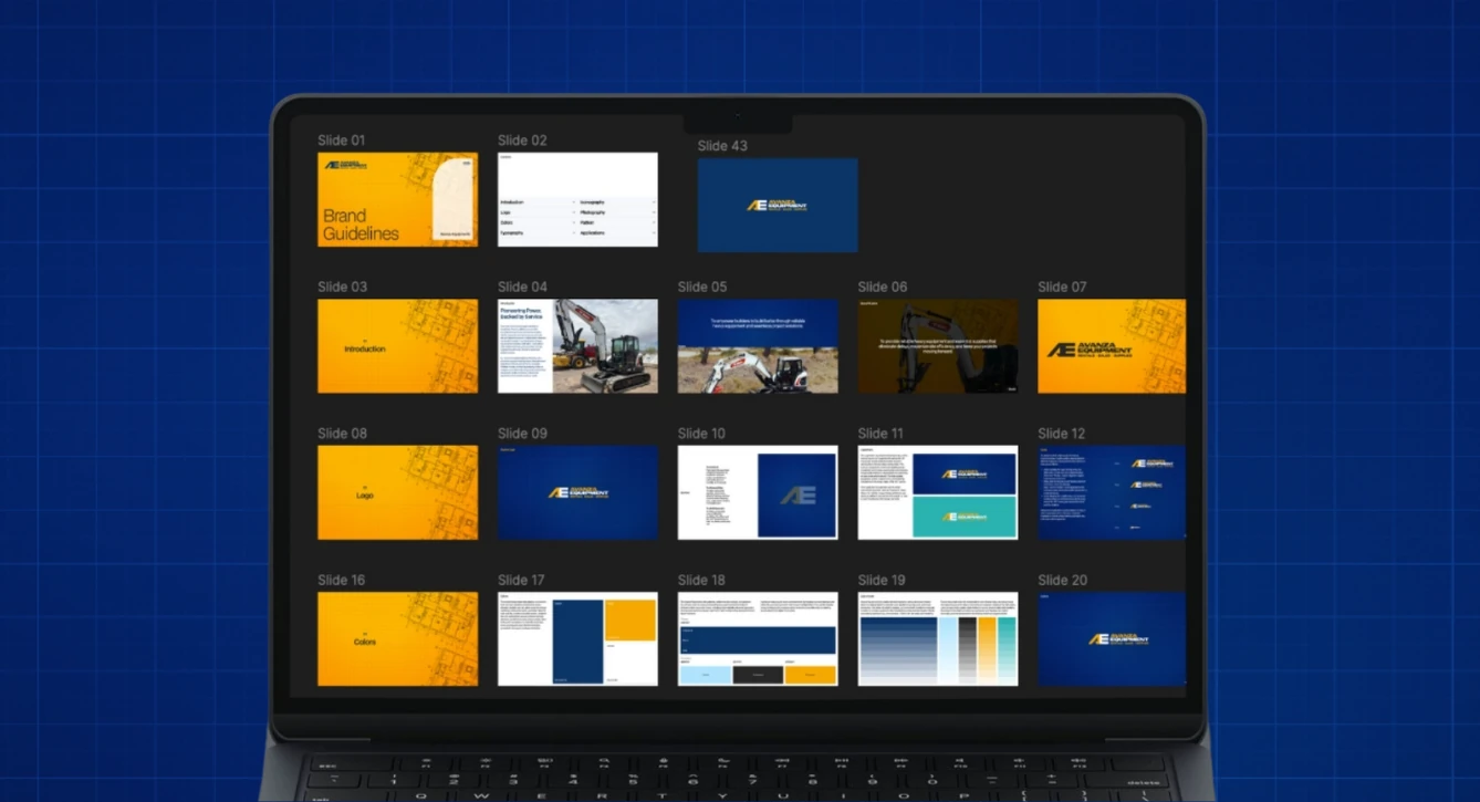 Avanza brand guidelines slides laid out on a laptop screen