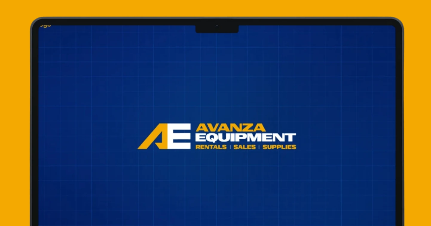 Avanza Equipment logo on a laptop screen against yellow