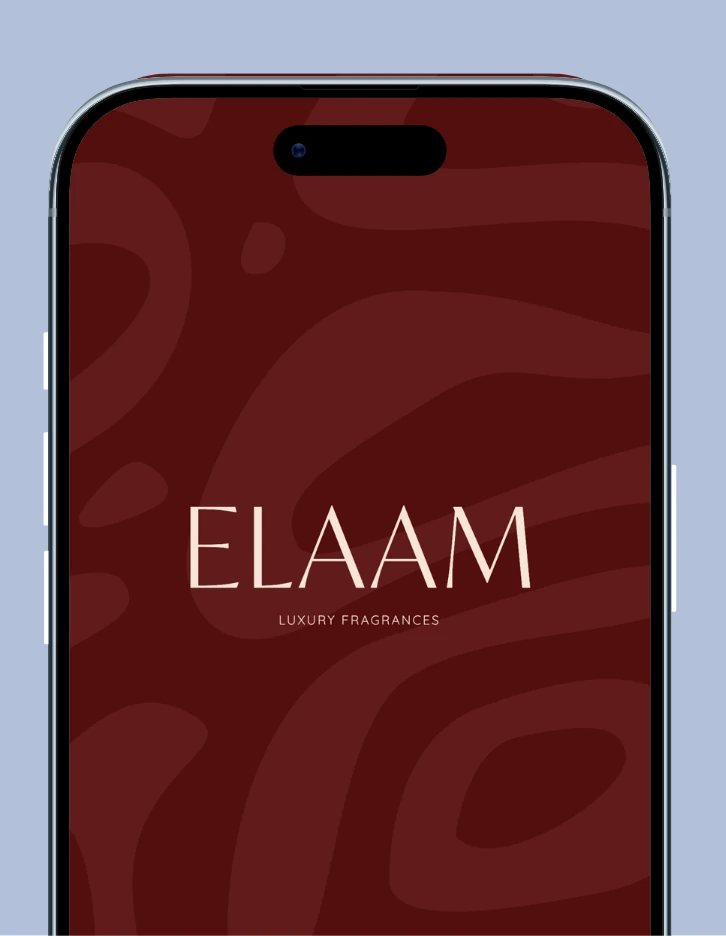 Elaam logo over the brand pattern on a phone screen
