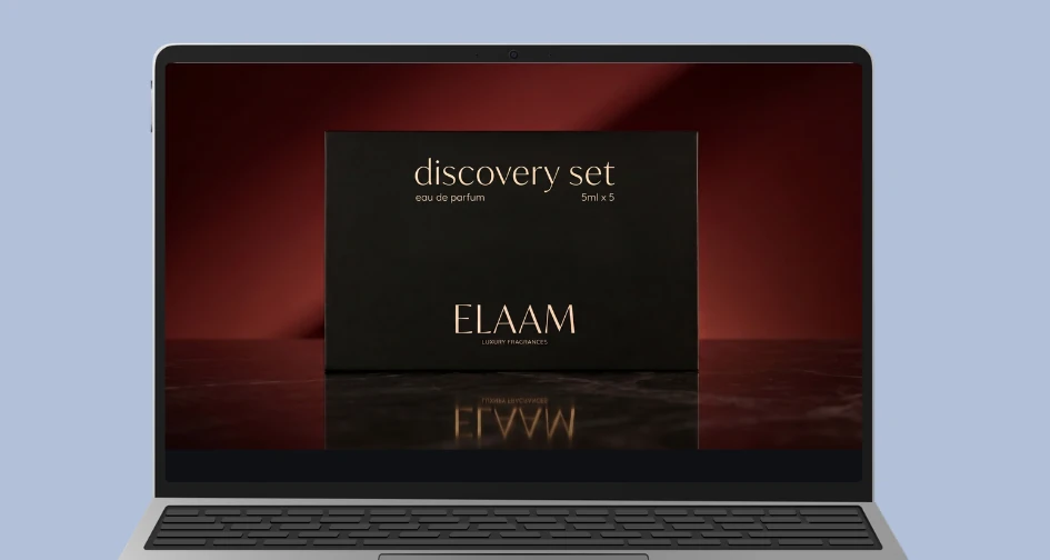 Elaam website showing the discovery set on a laptop screen